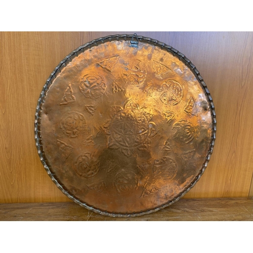 186 - Large Heavy Copper Ornate Tray (56cm Diameter)