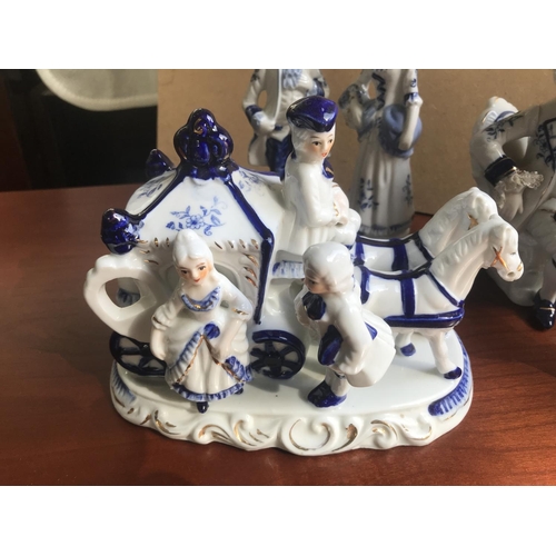 86 - Vintage Set of 6 Blue and White Ceramic Figurines