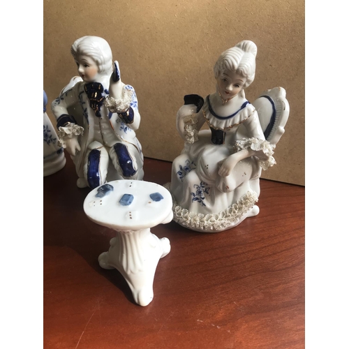 86 - Vintage Set of 6 Blue and White Ceramic Figurines