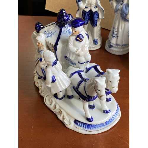 86 - Vintage Set of 6 Blue and White Ceramic Figurines