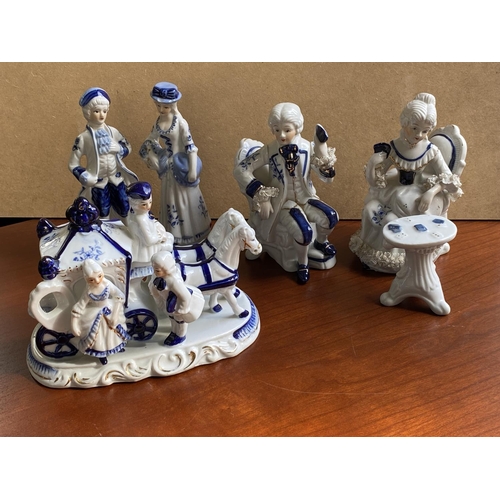 86 - Vintage Set of 6 Blue and White Ceramic Figurines