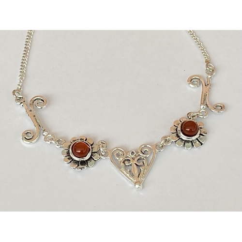 94 - Vintage Silver 925 Necklace Made at Ioannina Folk Art with 2 Cabochon Cornilian Stones (7.7gr)