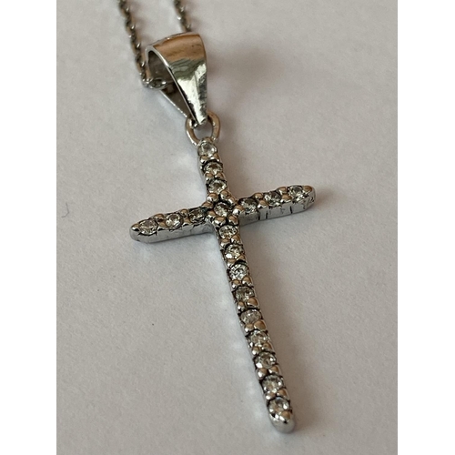 218 - Silver 925 Small Cross with Zircon Pendant Necklace (1.77gr)