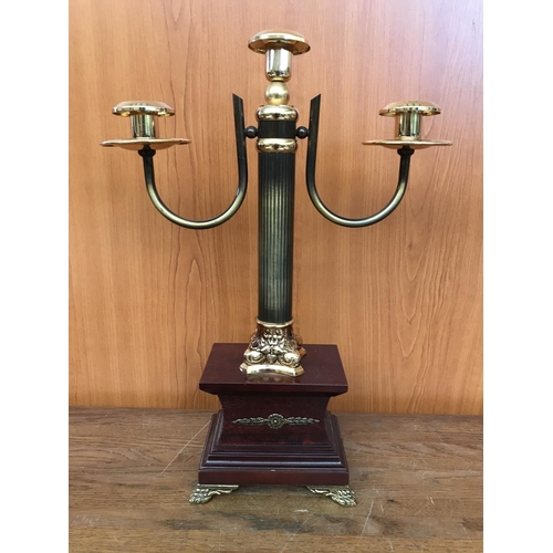 164 - Brass and Wood Decorative Candelabra Candle Holder