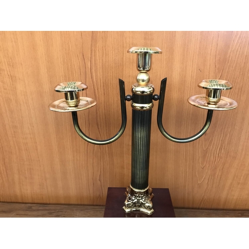 164 - Brass and Wood Decorative Candelabra Candle Holder