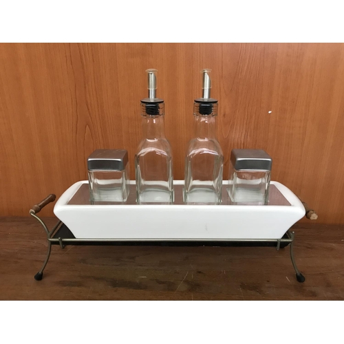 579 - Vintage Table Condiment Set with Bamboo Handles