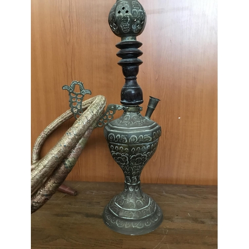 580 - Vintage Very Large Painted Bronze Nargile Shisha Pipe