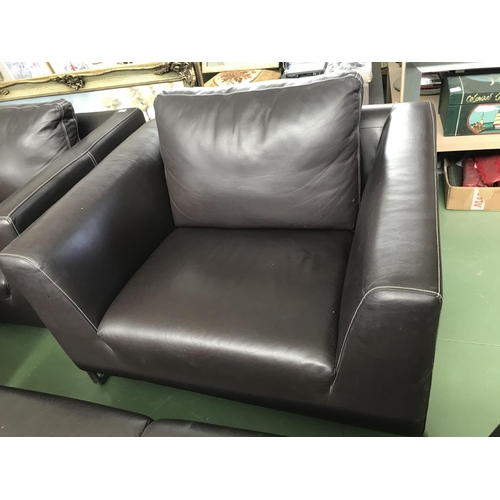 592 - Modern Brown Leather and Metal 2-Seat Sofa and Armchair