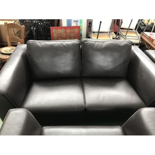 592 - Modern Brown Leather and Metal 2-Seat Sofa and Armchair