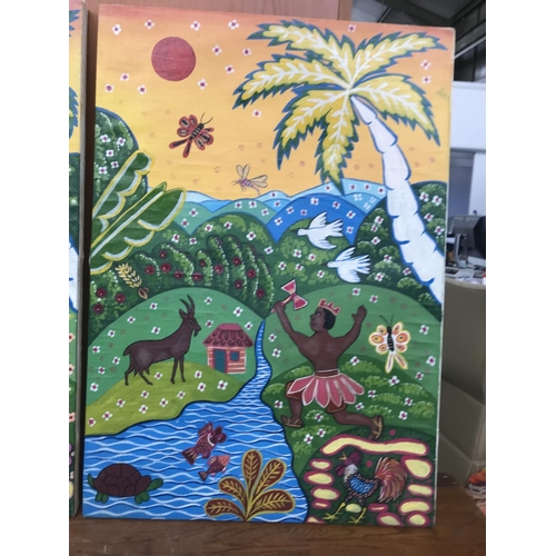 607 - x2 Naive Art Authentic Cuba Canvas Paintings (45 x 64cm/each)