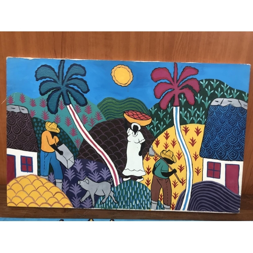 608 - x2 Naive Art Authentic Cuba Canvas Paintings (55 x 31cm/each)