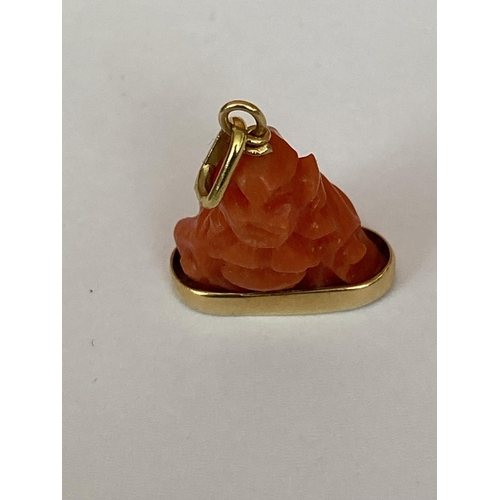 620 - x3 Gold Charms/Pendants 18k Including Carved Red Coral Buddha