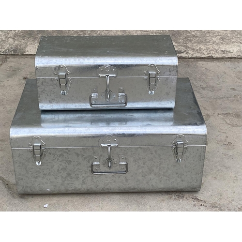103 - Set of 2 Aluminium Trunks Storage Containers (55 x 35 x 24cm and 40 x 20 x 17cm)