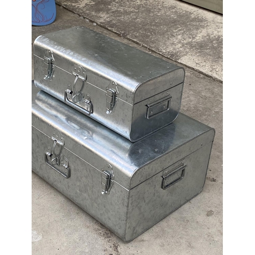103 - Set of 2 Aluminium Trunks Storage Containers (55 x 35 x 24cm and 40 x 20 x 17cm)