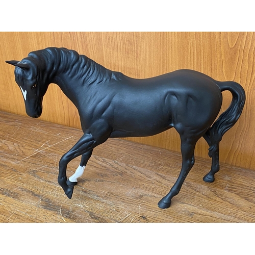 110 - Vintage Royal Doulton Black Stallion with White Right Sock Beauty Figurine (15cm H.)