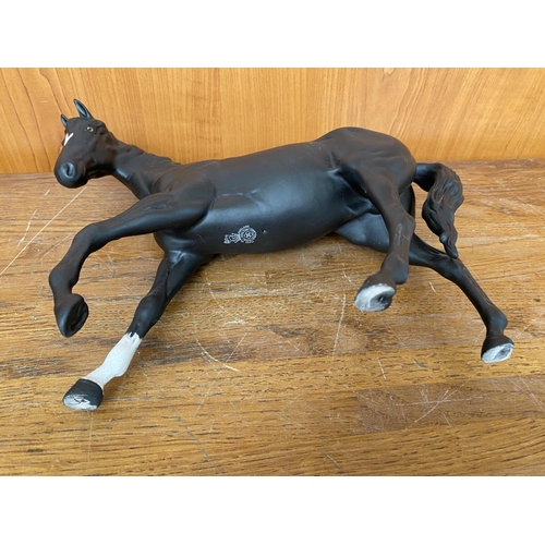 110 - Vintage Royal Doulton Black Stallion with White Right Sock Beauty Figurine (15cm H.)