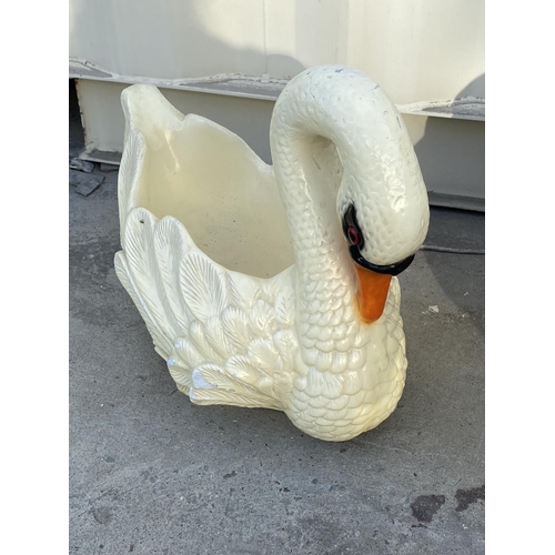 127 - x2 Large Ceramic Elephant Plant Stand and Floral Swan Planter Vase