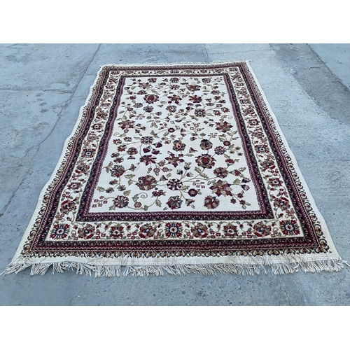 197 - Beige Floral Wool Carpet (225 x 157cm)