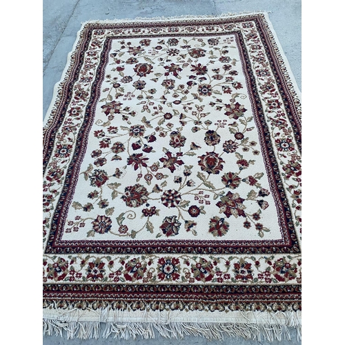 197 - Beige Floral Wool Carpet (225 x 157cm)