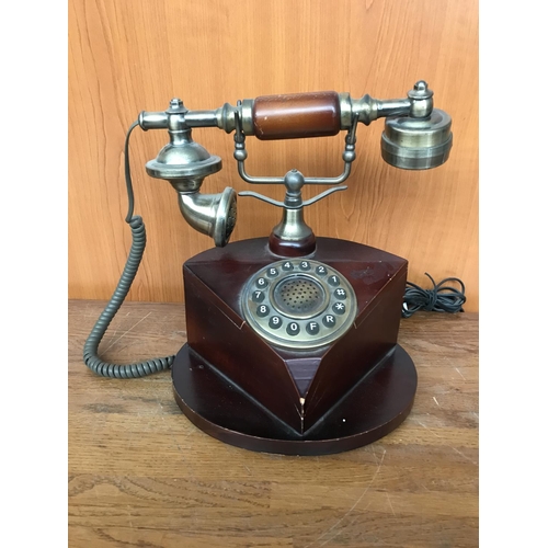96 - Retro Style Wood and Brass Telephone