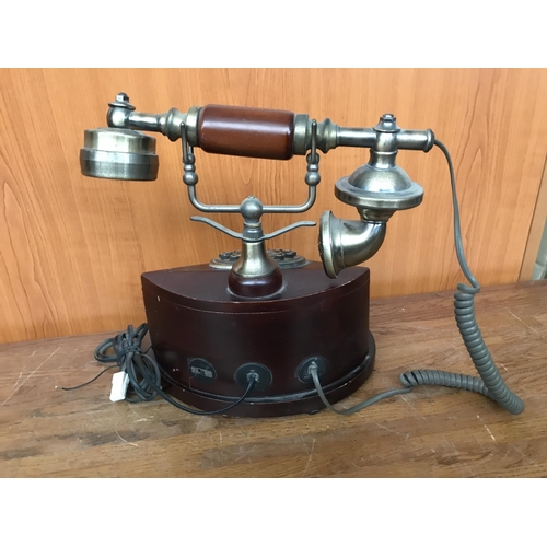 96 - Retro Style Wood and Brass Telephone