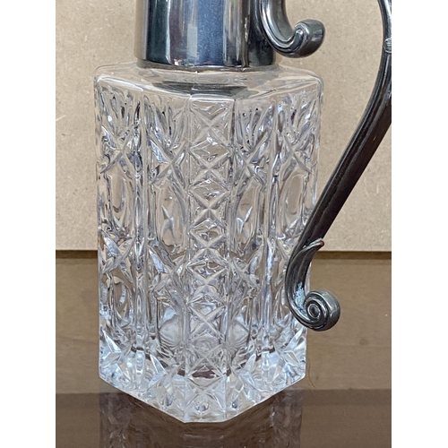 5 - Rare Silver Plated Small Rectangular Cut Glass Decanter/Claret Jug with Bacchus Face Spout (H. 21cm)