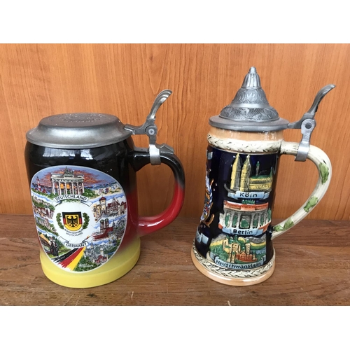 141 - x2 Vintage Collectible German Steins, Beer Mugs with Lid