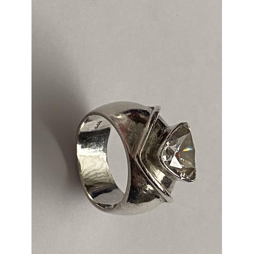 21 - Silver 925 Heavy Ring with Big Clear Stone