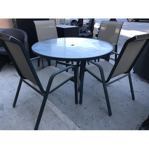 25 - Glass Top Circular Garden Table (A/F) and 4 Matching Stacking Chairs - Code AM6764N, AM6764R, AM6764... 