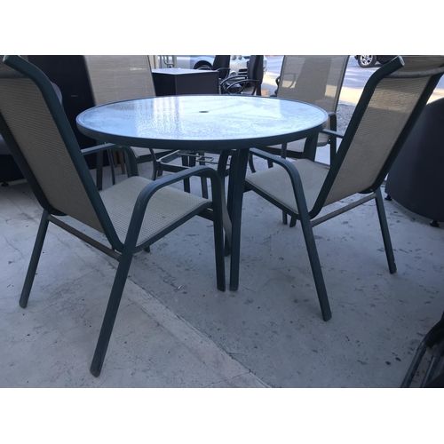 25 - Glass Top Circular Garden Table (A/F) and 4 Matching Stacking Chairs - Code AM6764N, AM6764R, AM6764... 