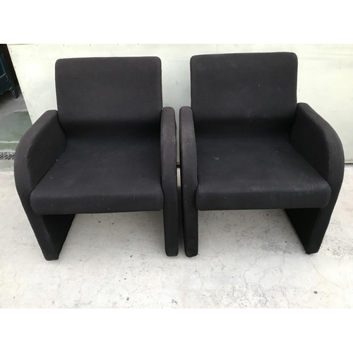 223 - x2 Reception Armchairs Upholstered in Black Linen Fabric