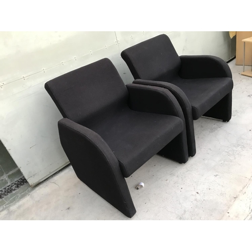 223 - x2 Reception Armchairs Upholstered in Black Linen Fabric