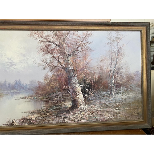 143 - Very Large Oil on Canvas Painting Depicting Landscape Signed (129 x 70cm)