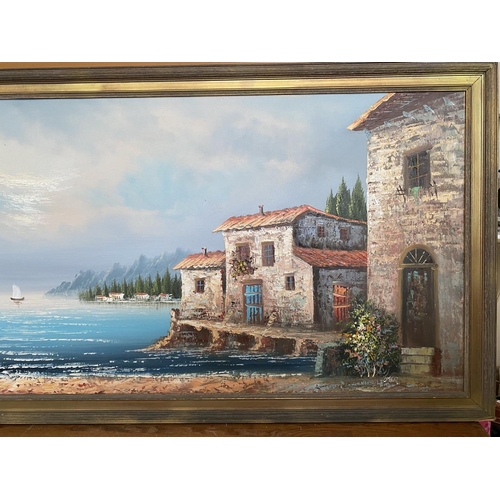 144 - Very Large Oil on Canvas Painting Depicting Seascape Signed 'Omer' (129 x 70cm)