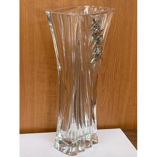 155 - Large Glass Vase with Silver Color Details (33cm H.)