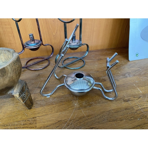 175 - x2 Vintage Silver Plated Brandy Cognac Warmers, Hand Made Wooden Ashtray and Other