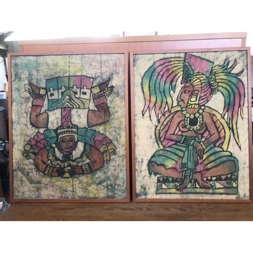 147 - x2 African Batik Hand Paintings on Fabric Artworks (51 x 66cm/each)