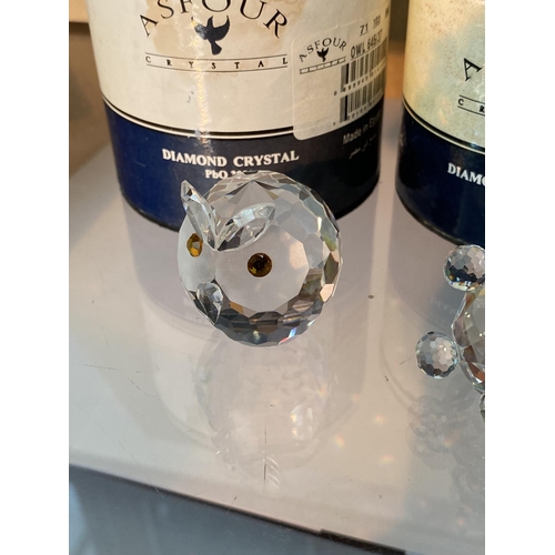 78 - x2 ASFOUR Diamond Crystal PbO30% Owl and Bear Ornaments