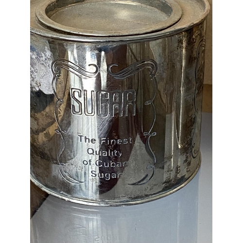 80 - x3 Vintage Silver Plated Tea, Coffee and Sugar Canisters Engraved on Four Sides