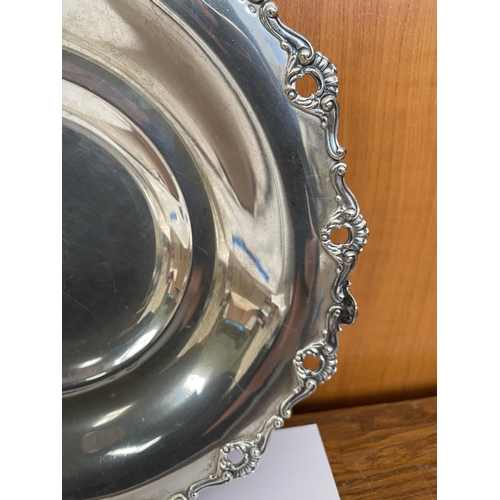 83 - Large Silver 800 Round Footed Serving/Candy Dish with Decorative Floral Border (253gr., 26cm Diamete... 