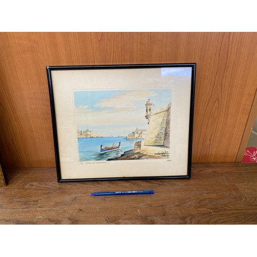 216B - Watercolour Painting Depicting 'The Grand Harbour Malta' Signed 'Ian Galca, Malta' (31 x 27cm)