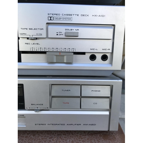 51 - Akai AM-A201 Stereo Integrated Amplifier, Stereo Cassette Deck HX-A101, Quartz Synthesizer Tuner AT-... 