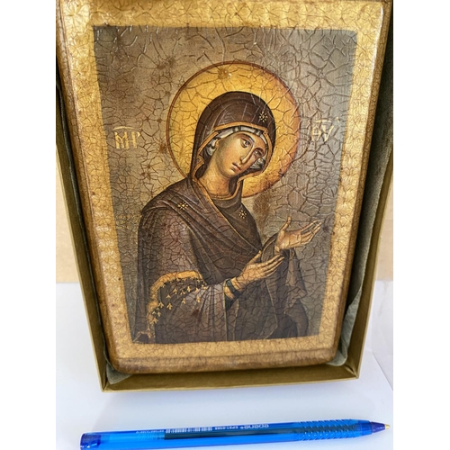 48 - Hand Made Greek Orthodox Icon of Virgin Mary Supplicating Genuine Copy of Byzantine Art