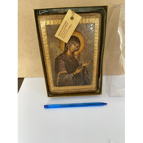 48 - Hand Made Greek Orthodox Icon of Virgin Mary Supplicating Genuine Copy of Byzantine Art