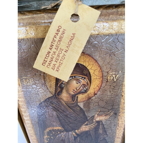 48 - Hand Made Greek Orthodox Icon of Virgin Mary Supplicating Genuine Copy of Byzantine Art