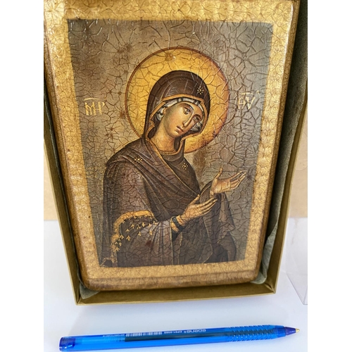 48 - Hand Made Greek Orthodox Icon of Virgin Mary Supplicating Genuine Copy of Byzantine Art