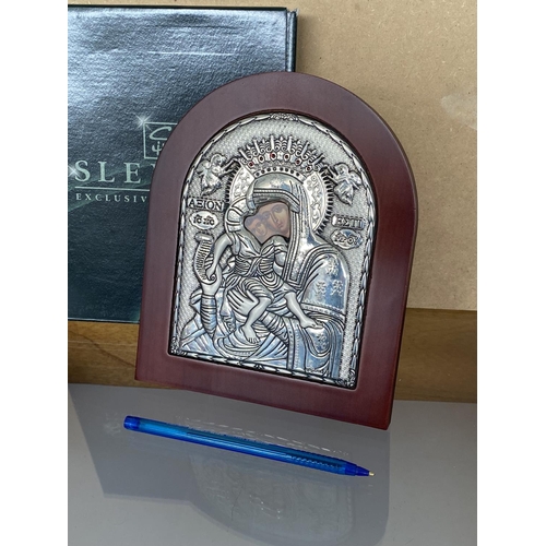 49 - Slevori Axion Esti Silver 925 Laminated Orthodox Church Icon (Unused, Boxed)