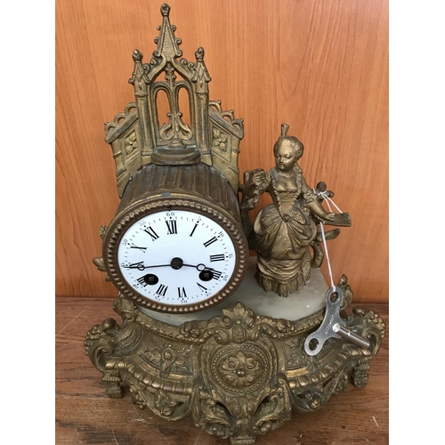 70 - Antique 19th Century French Mantel Clock with Key (Working)