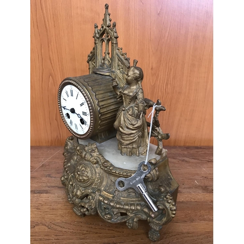 70 - Antique 19th Century French Mantel Clock with Key (Working)