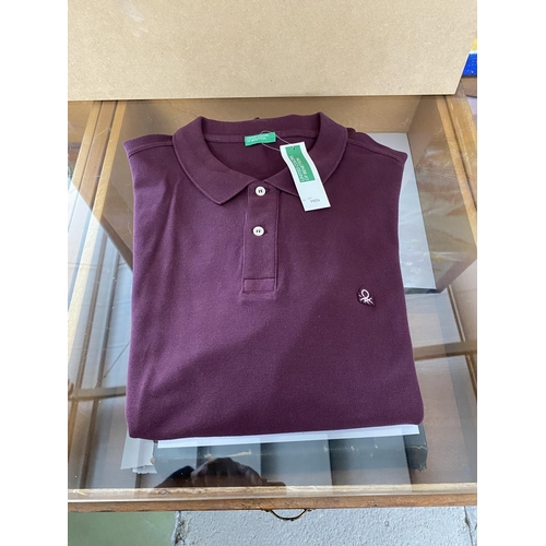 138 - Benetton Classic Pure Cotton Long Sleeve Polo Shirt, Dark Burgundy Colour, Size XL (Unused)